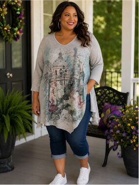 MISIA curvy Gray Blue Paris Graphic Tunic Top Women's Plus Size 2X